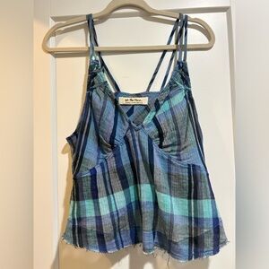 Free People Blue Plaid Women's Top